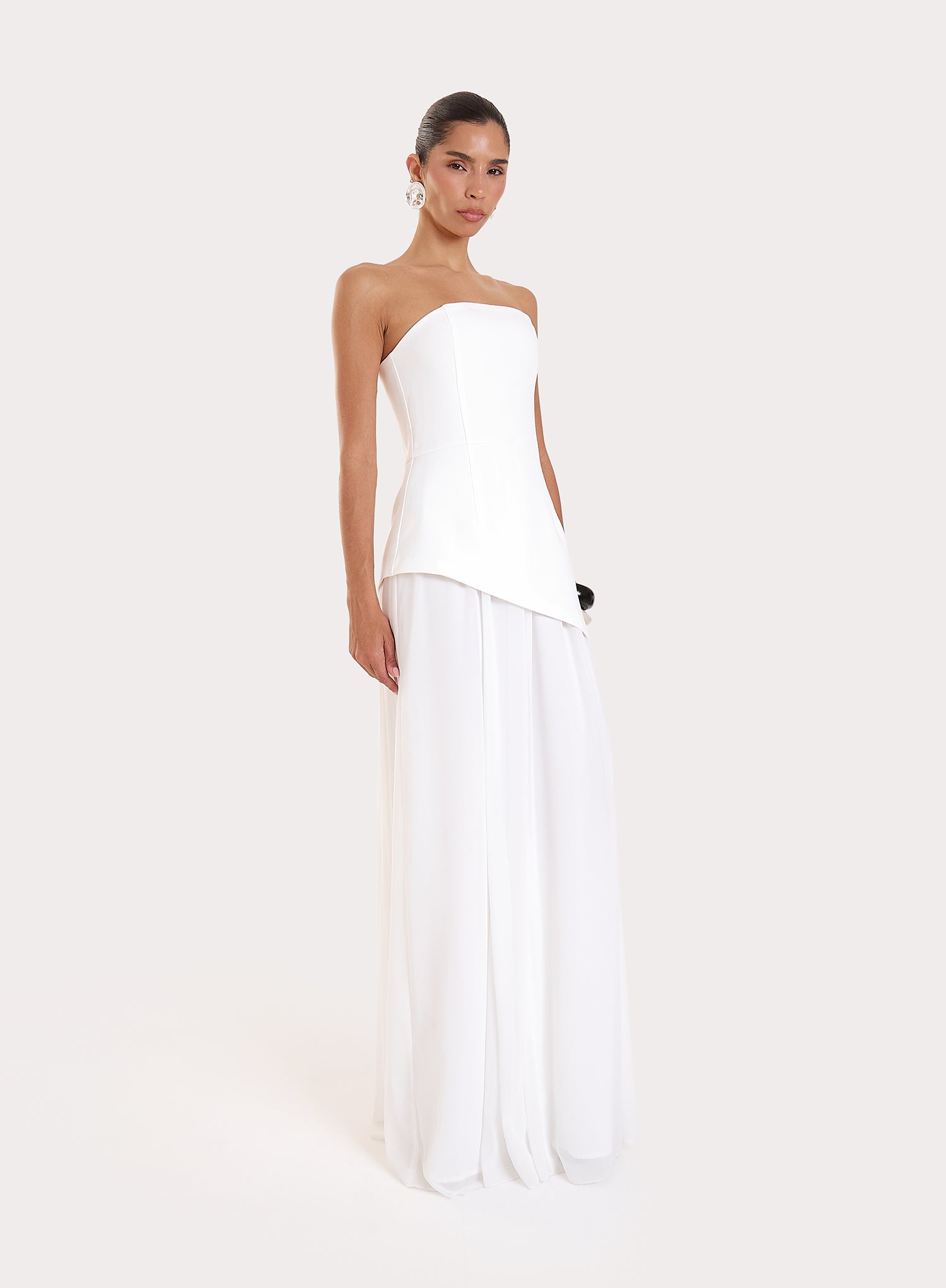White Bandeau Asymmentric Detail Maxi Dress